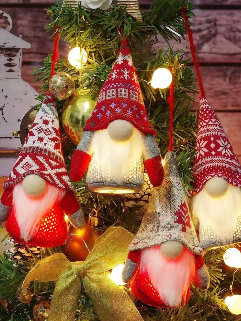 Holiday Nordic Gnome Plush Figurine - Red & Gray Hats. 6 Piece Set. NWT.